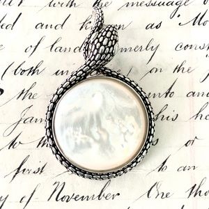 Spectacular 925 Silver and Mother of Pearl Snake Pendant Thailand